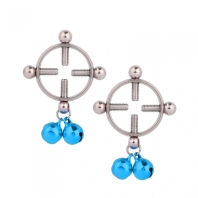 Kruhové svorky na bradavky z ocele, modré guličkové zvončeky