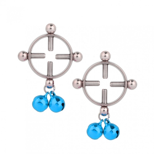Kruhové svorky na bradavky z ocele, modré guličkové zvončeky