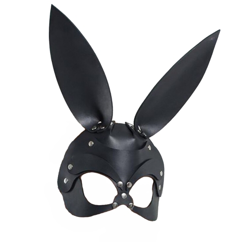 Čierna kožená maska králik, cvoky a opasok