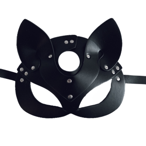 Kožená maska čierna mačka, opasok a cvoky