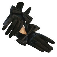 Dámske čierne saténové rukavice, mašľa