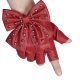 Červené kožené rukavice bez prstov, cvoky a mašľa