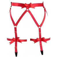 Červený podväzkový elastický pás, červené mašle