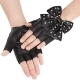 Čierne kožené rukavice bez prstov, cvoky a mašľa
