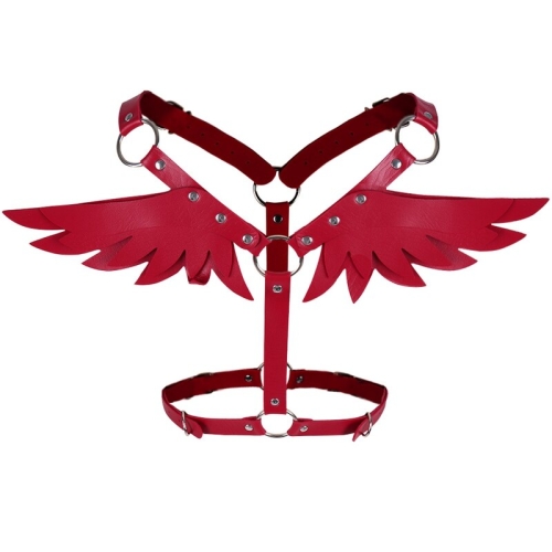 Kožené popruhy na hruď, červená farba a krídla