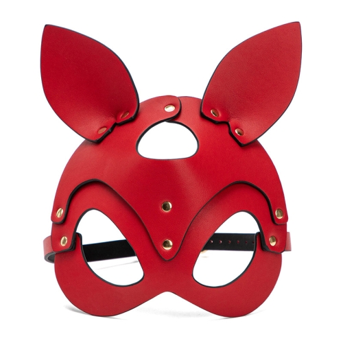 Tmavočervená kožená maska mačka, cvoky a opasok